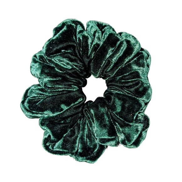 Small green velvet scrunchies soft & durable hair accessory size small - Picture 3 of 5